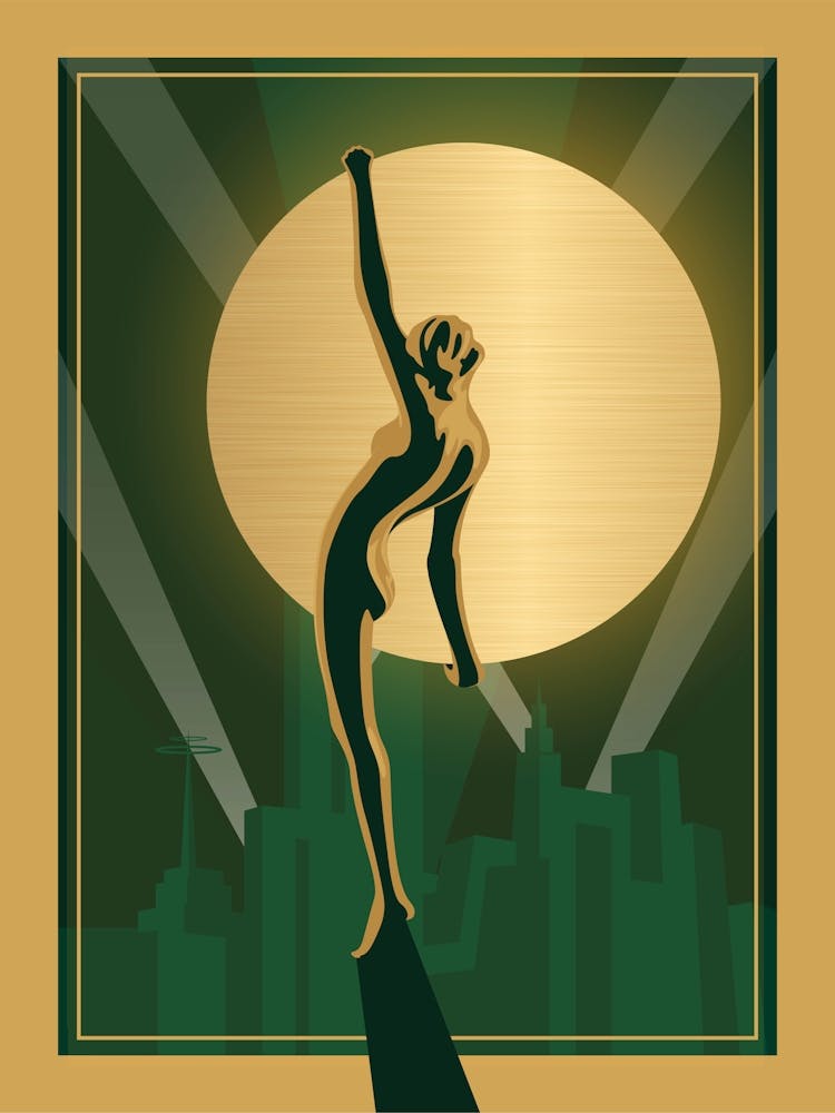 Art Deco Woman Print 1 Green & Gold