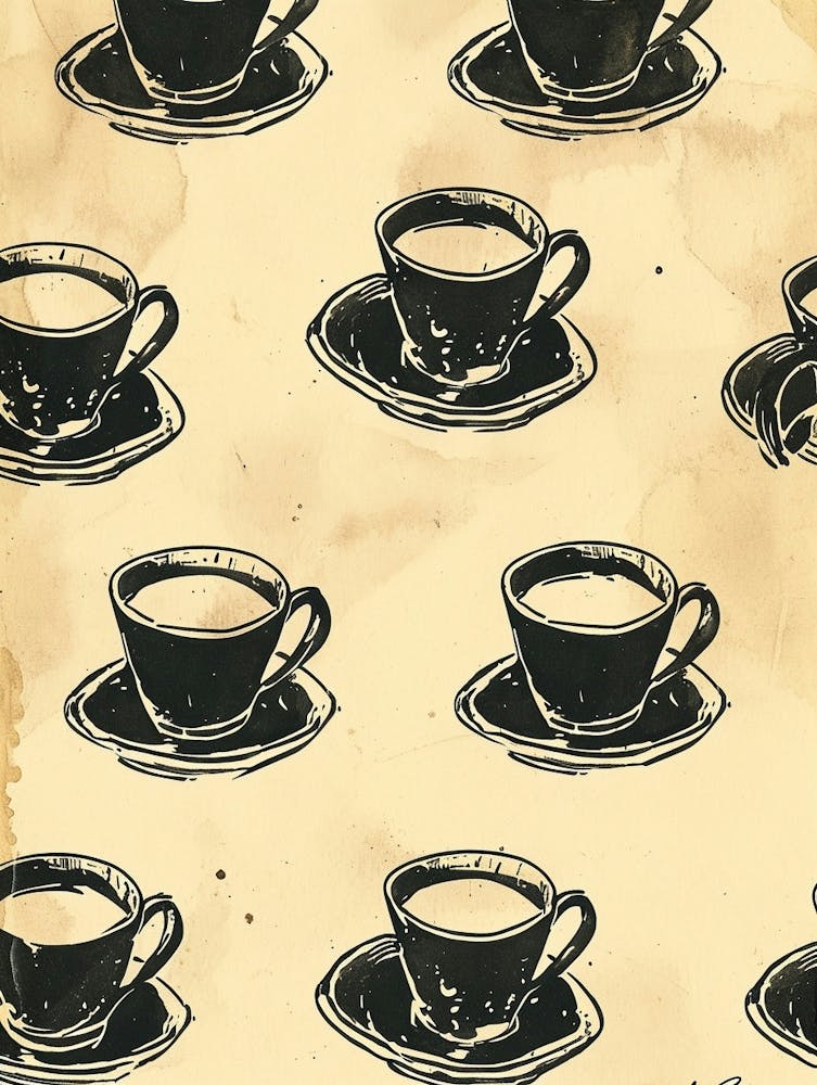 Coffee Cup Pattern Black & Sepia Illustration 1