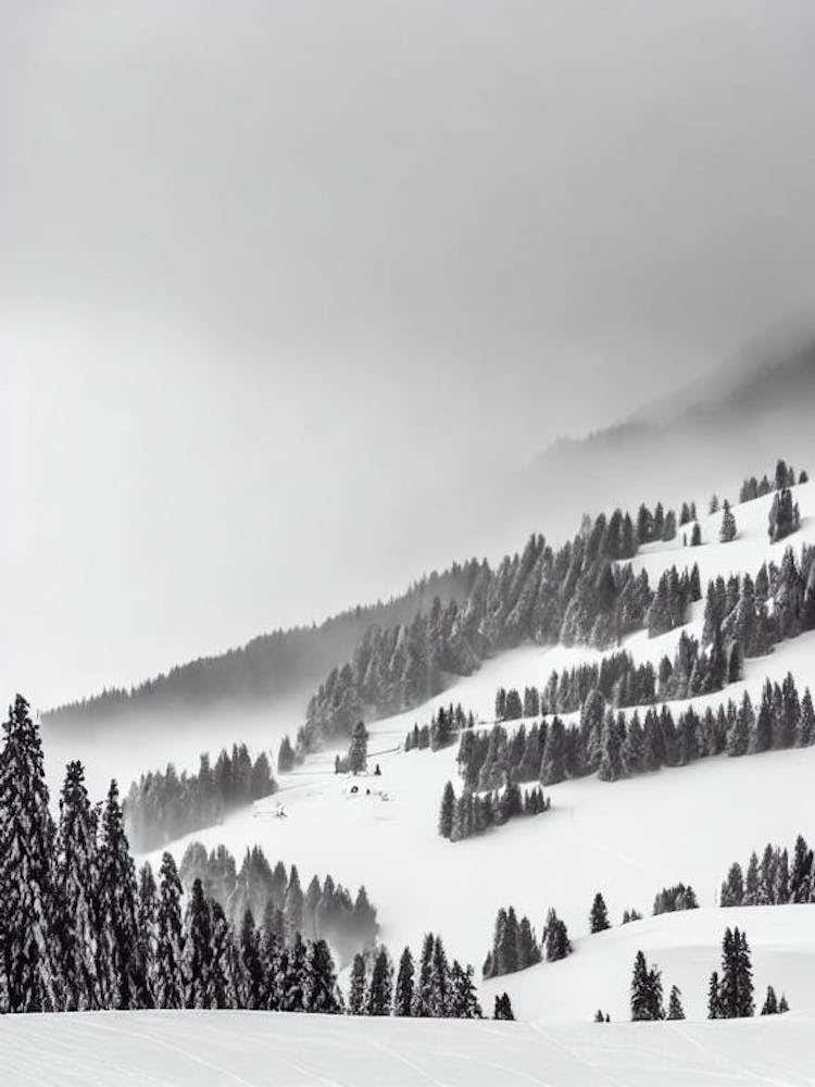 Saalbach Hinterglemm, Austria Black And White Skiing Poster