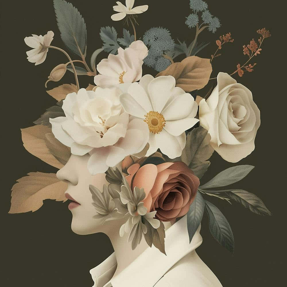 Pastell Portrait Frauen Blumenkopf Boho-Style