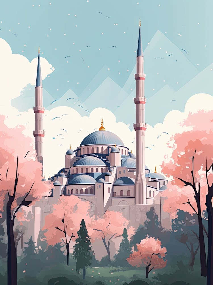 The Blue Mosque   Istanbul, Turkey   Cute Botanical Illustration Travel 3