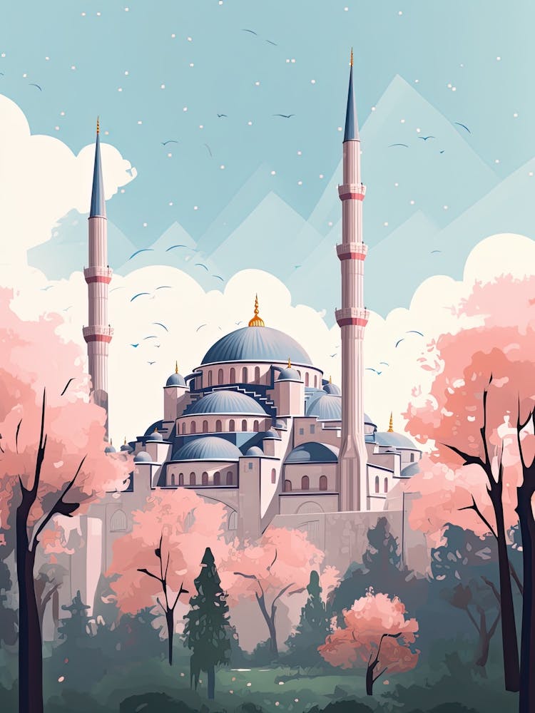The Blue Mosque   Istanbul, Turkey   Cute Botanical Illustration Travel 3