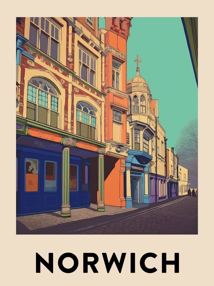 Norwich 5 Vintage Travel Poster