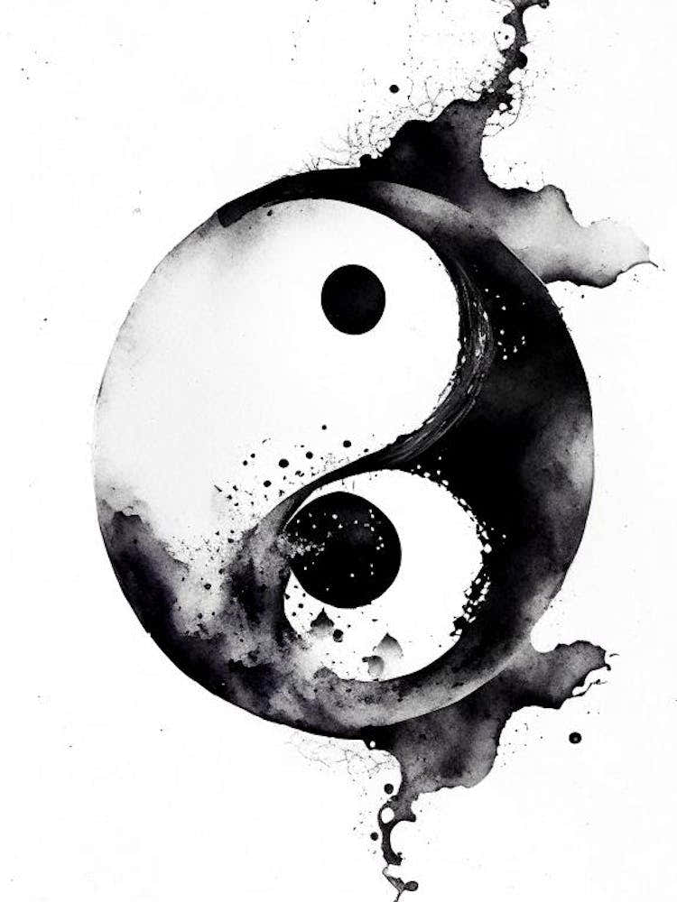 Black And White 2 Yin and Yang Watercolour