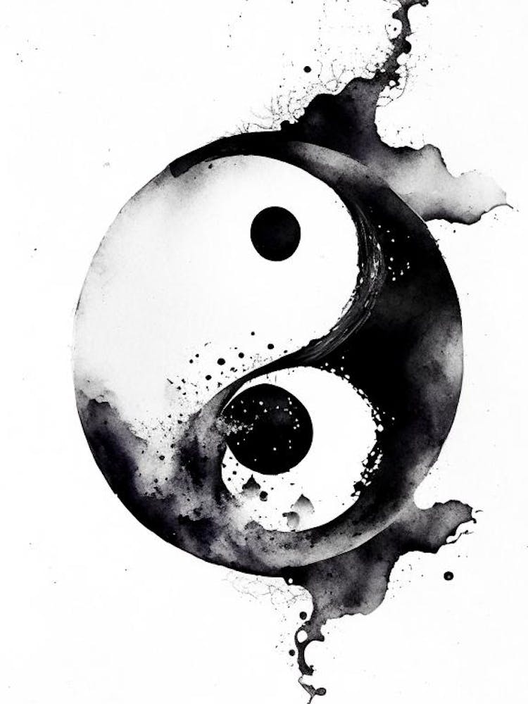 Black And White 2 Yin and Yang Watercolour