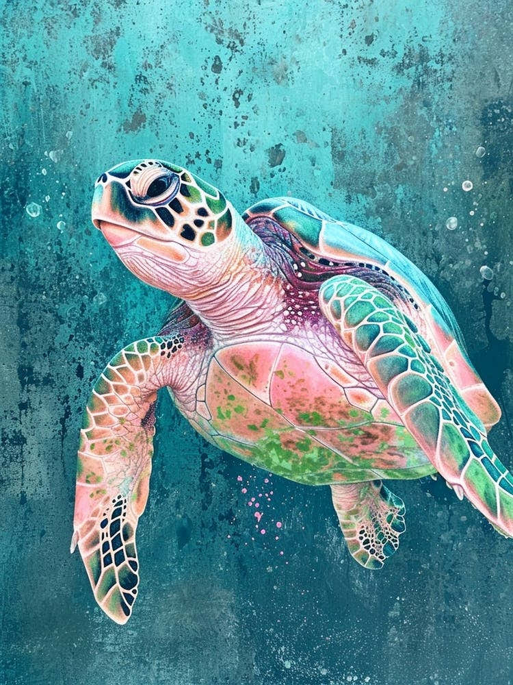 Sea Turtle Deep In The Ocean Textured Painting 1