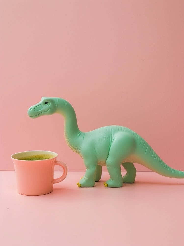Pastel Toy Dinosaur With A Matcha Latte 2