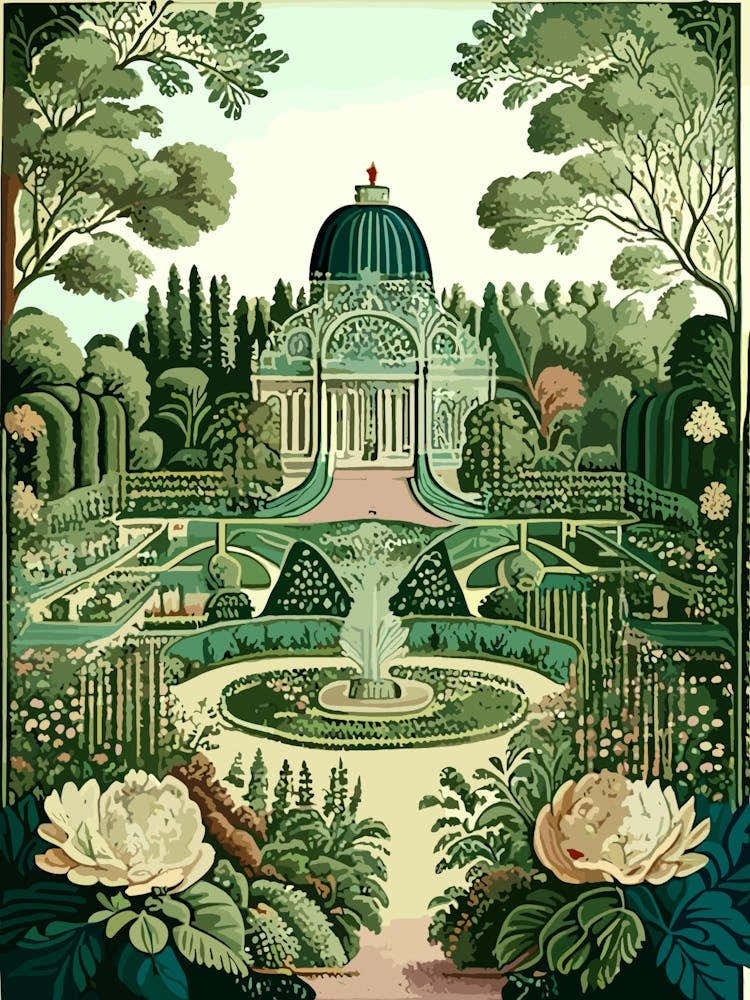 Park Of The Palace Of Versailles, France Vintage Botanical