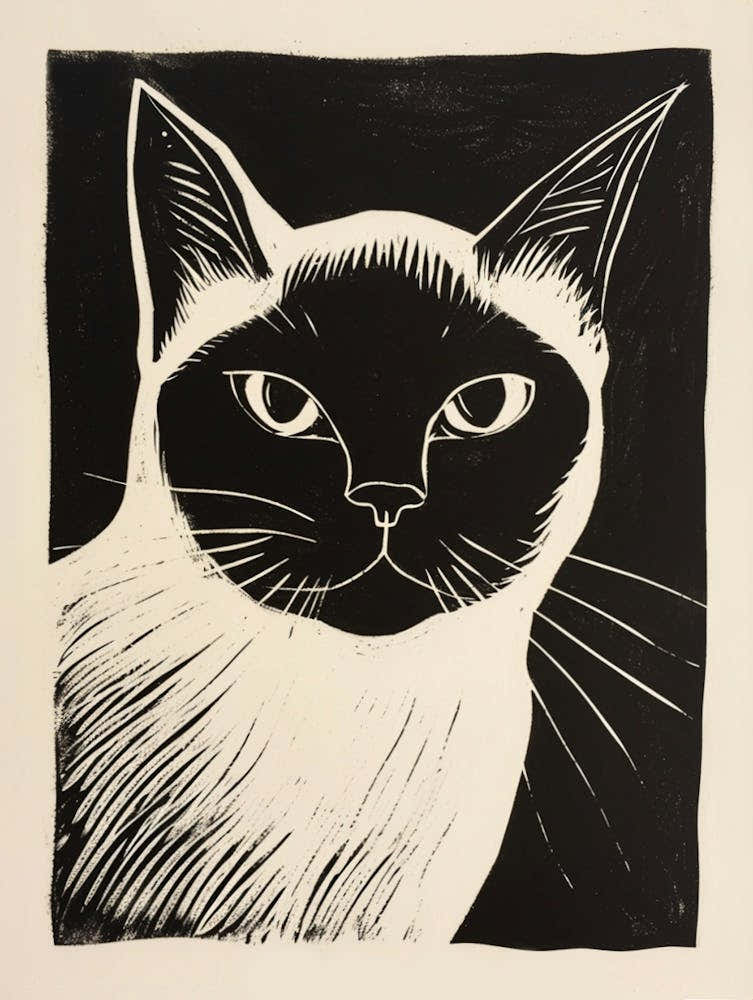 Birman Cat Linocut Blockprint 8