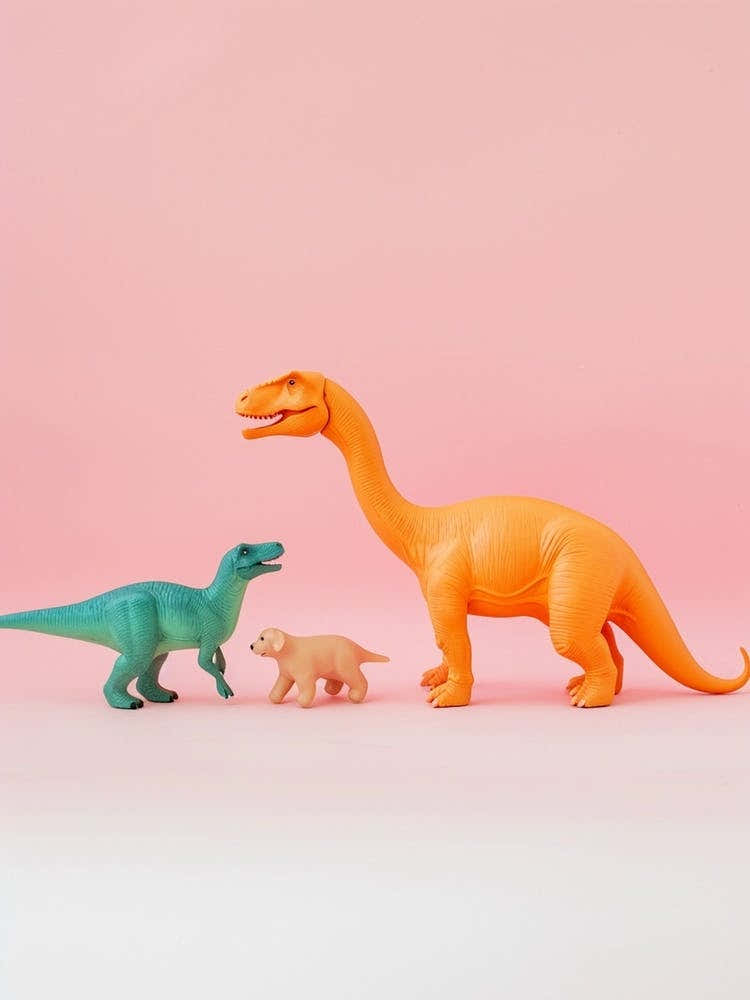 Toy Dinosaur Family With Pet Dog