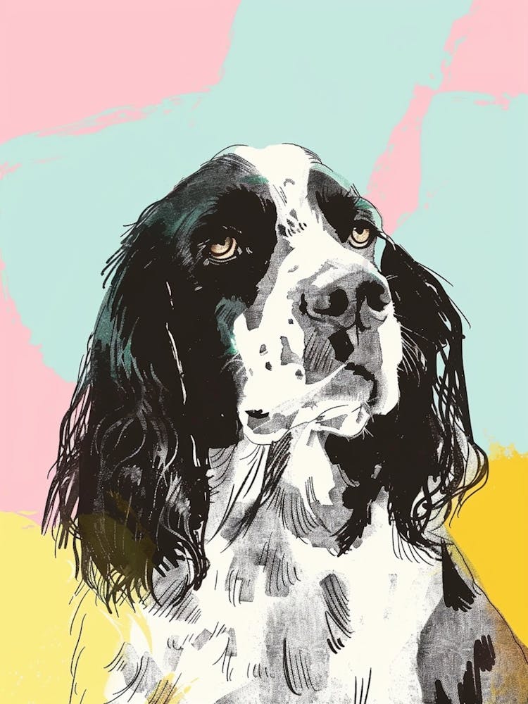 Springer Spaniel Dog Pastel Line Illustration  1