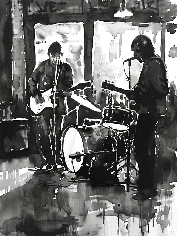 Live Music Scene Austin Texas Black And White Watercolour 3