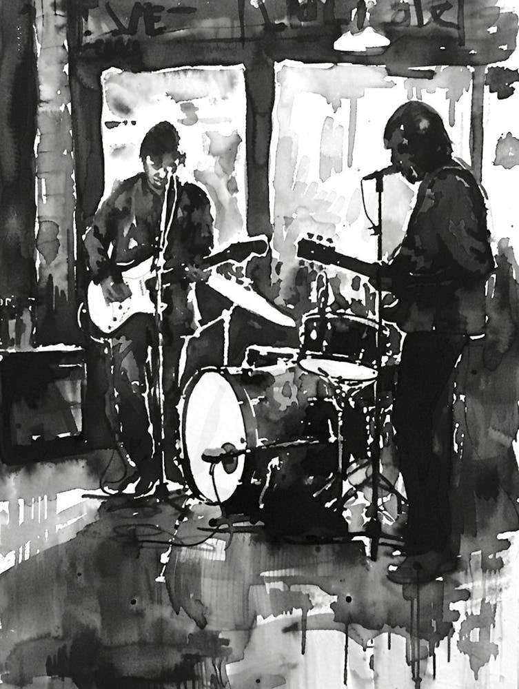 Live Music Scene Austin Texas Black And White Watercolour 3