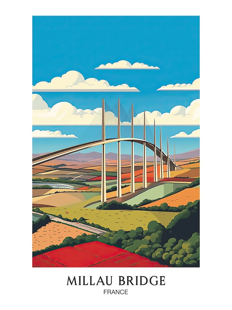 Millau Bridge, France, Colourful 1 Travel Poster