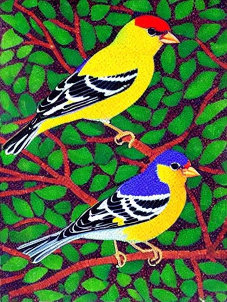 American Goldfinch Yayoi Kusama Style Illustration Bird