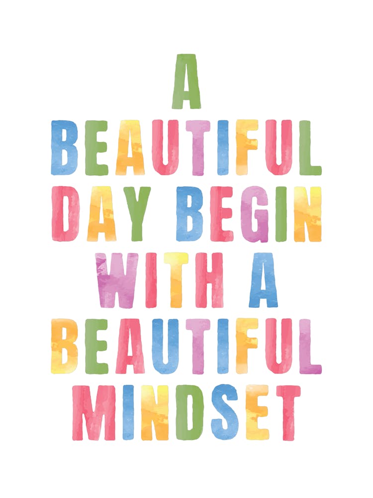 A Beautiful Day Begin With A Beautiful Mindset, kid, preppy, room, nursery, motivating, inspiring, watercolor, colorful, typography, quotes, aesthetic, cool, cute