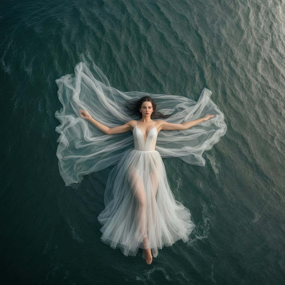 Bride Floats In The Water