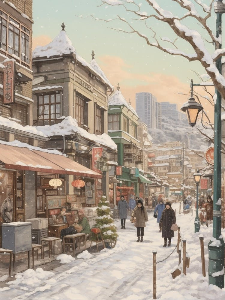 Vintage Winter Illustration Tokyo Japan 2