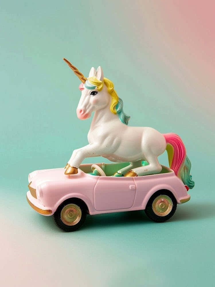 Toy Unicorn In A Toy Car 1
