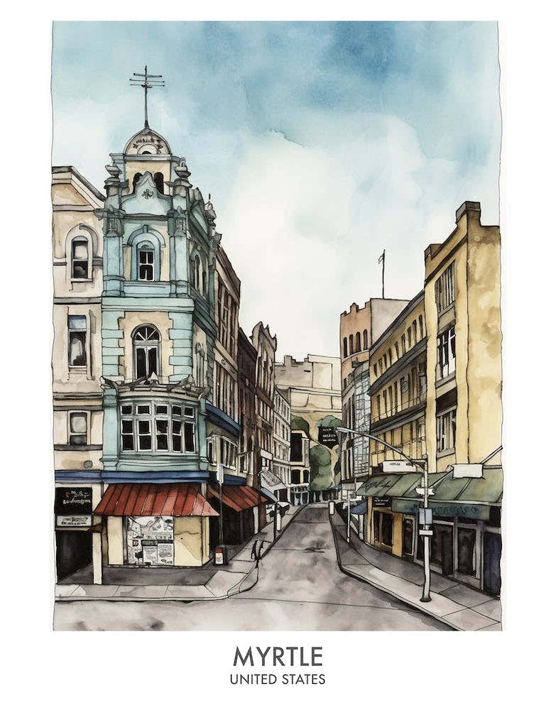 Myrtle 1 Watercolour Travel Poster