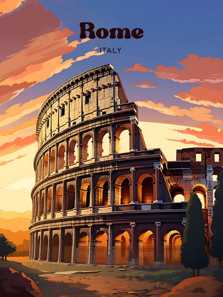 Rome Italy Colosseum Modern Travel Illustration