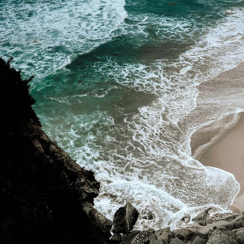 Cliff, Beach, Waves And The Ocean  Colour Travel Portugal  Landscape Square
