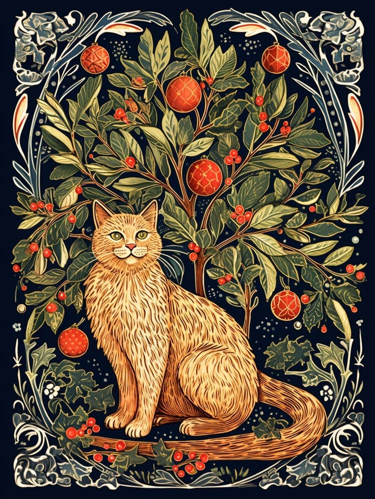 William Morris Style Christmas Cat 9