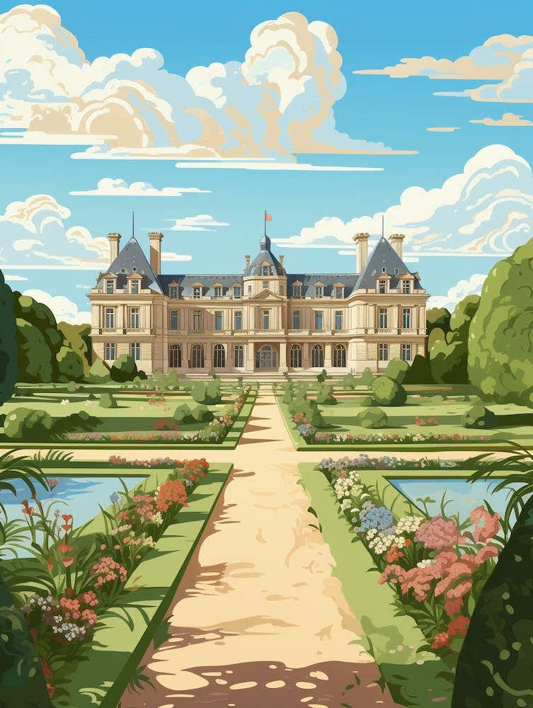 Palace Of Fontainebleau Gardens France Illustration 2