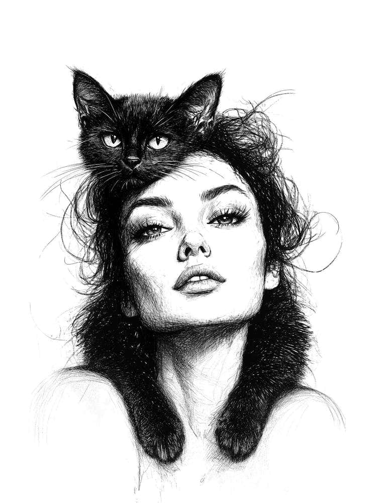 Cat On A Woman'S Head