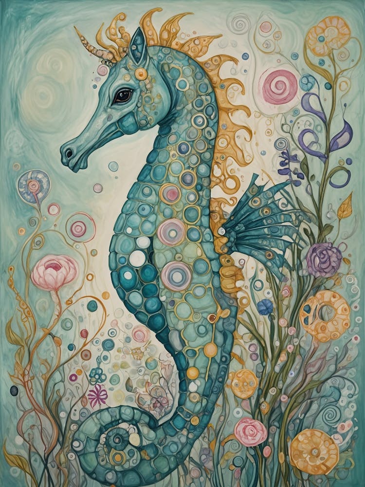 Whimsical Blue Seahorse
