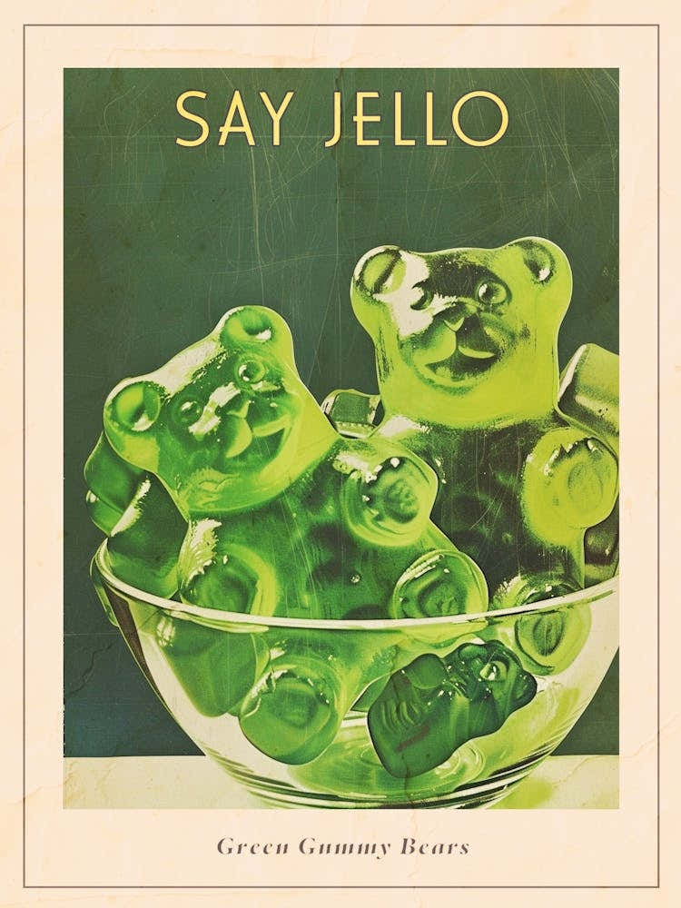 Green Gummy Bears Retro Food Illustration Inspired 2 Poster