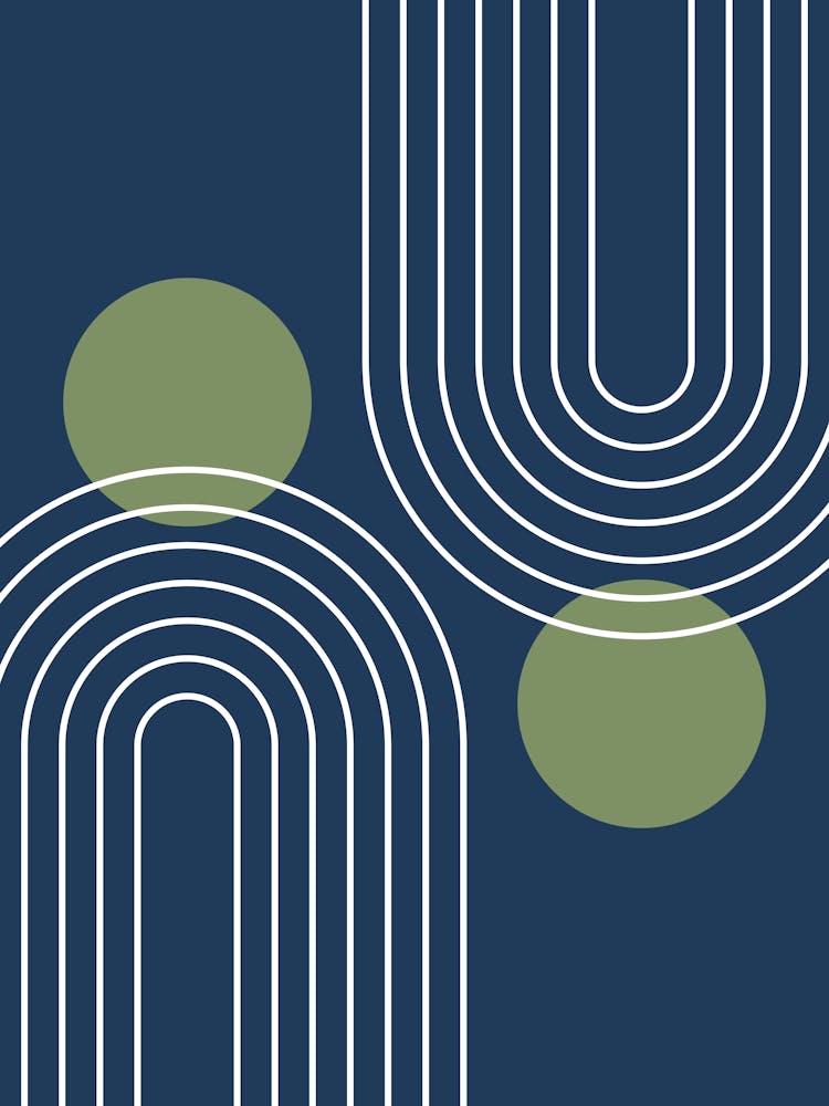 Mid Century Modern Geometric C23 In Sage Green Navy Blue (Rainbow And Sun Abstract) 01