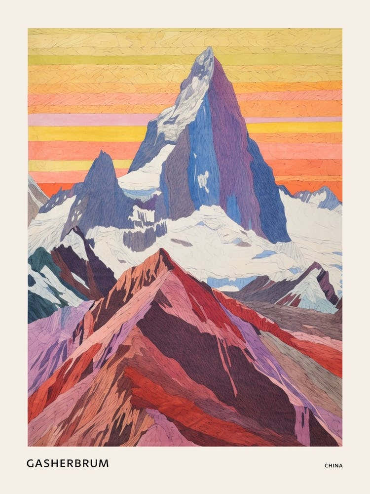 Gasherbrum China 1 Colourful Mountain Illustration Poster