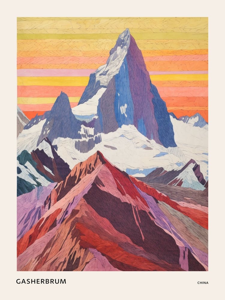 Gasherbrum China 1 Colourful Mountain Illustration Poster