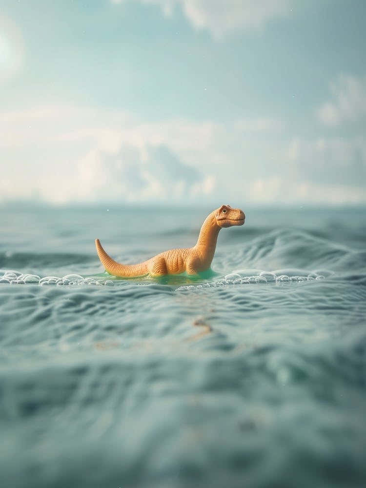Toy Dinosaur Swimming In The Ocean