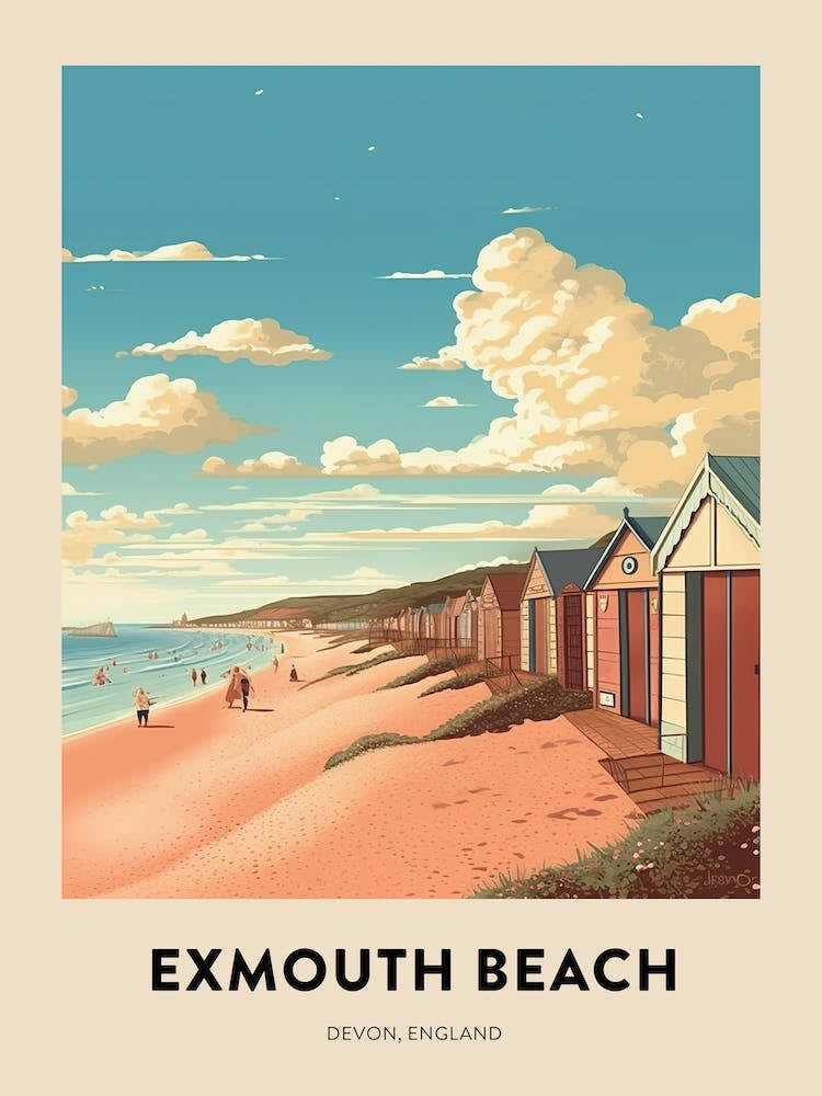 Devon Vintage Travel Poster Exmouth Beach