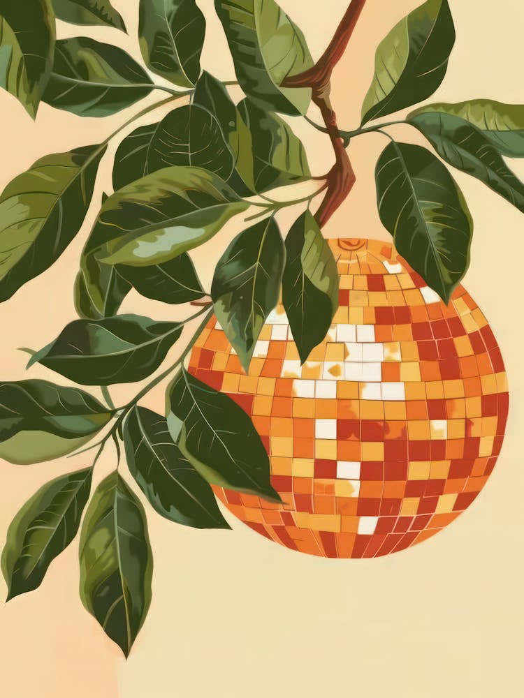 Disco Ball Orange Tree Green Leaves Kitchen