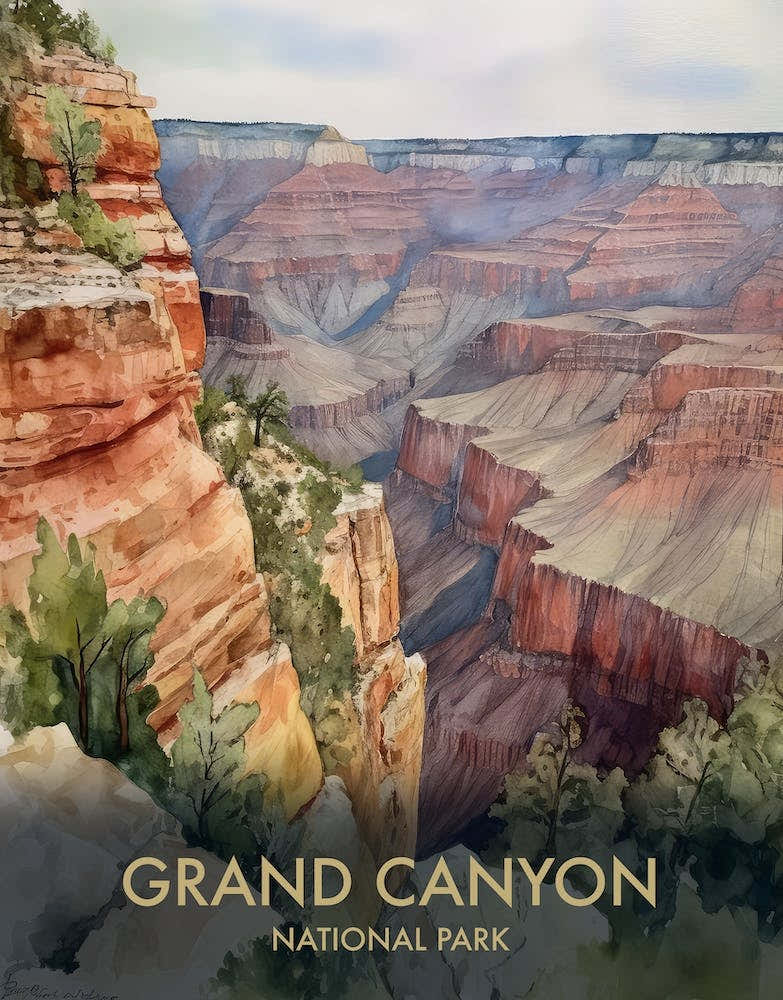 Grand Canyon National Park Watercolour Vintage Travel Poster 4