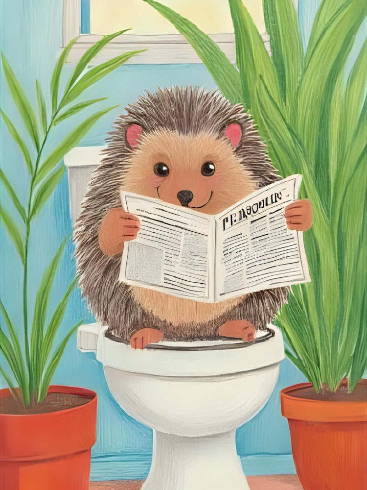 Hedgehog Reading Newspaper