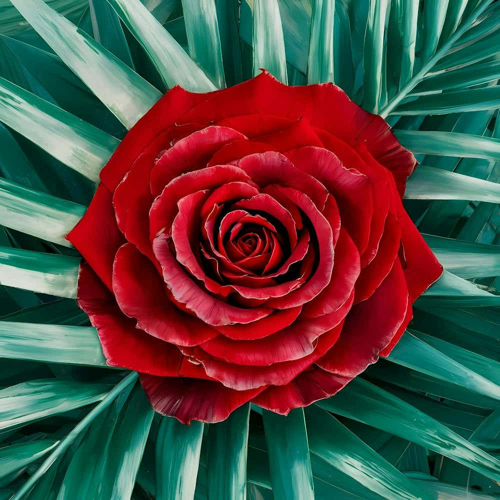 Red Rose On Green Leaves 1