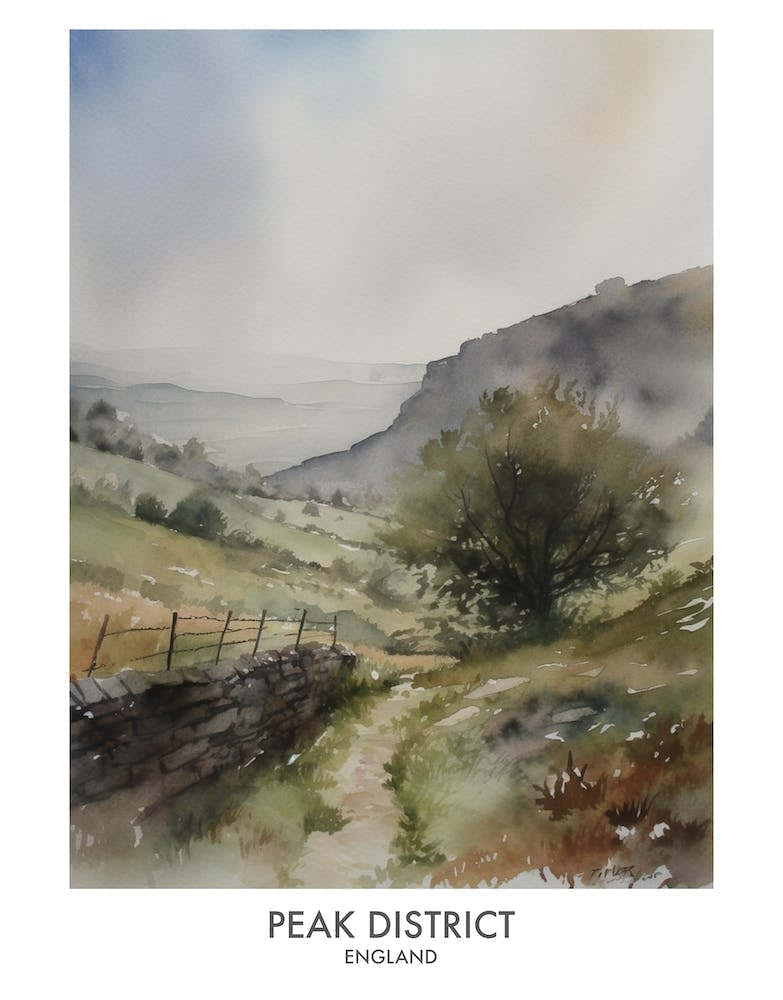 Peak District 5 Watercolour Travel Poster