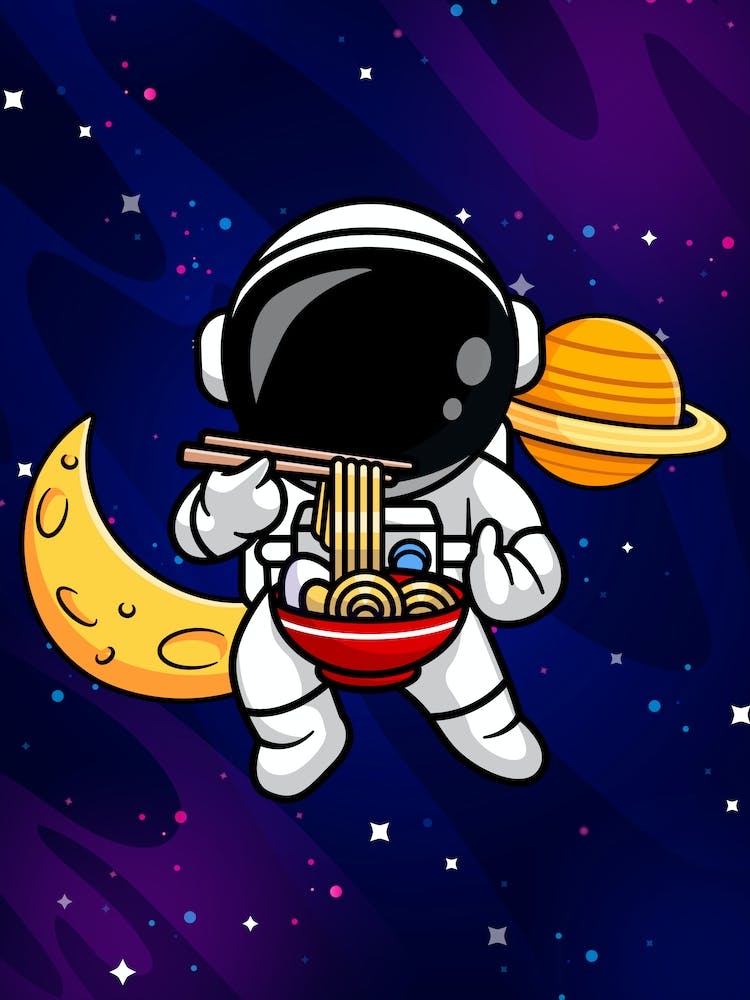 Astronaut & Noodle, Space sushi — space poster, synthwave space, neon space, aesthetic poster