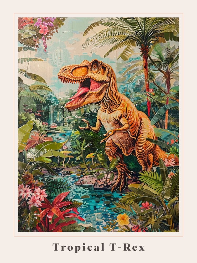 T Rex In A Tropical Forest Poster