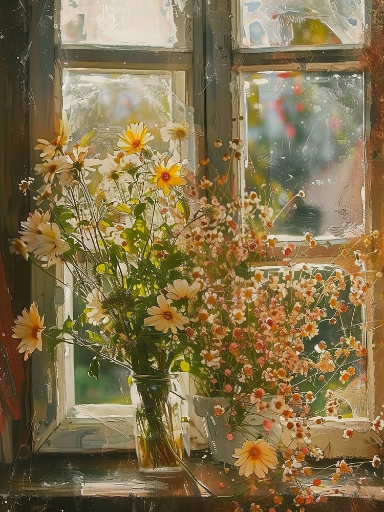 Dahlia Flowers On A Cottage Window 1