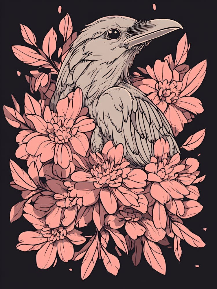 Crow In Flowers