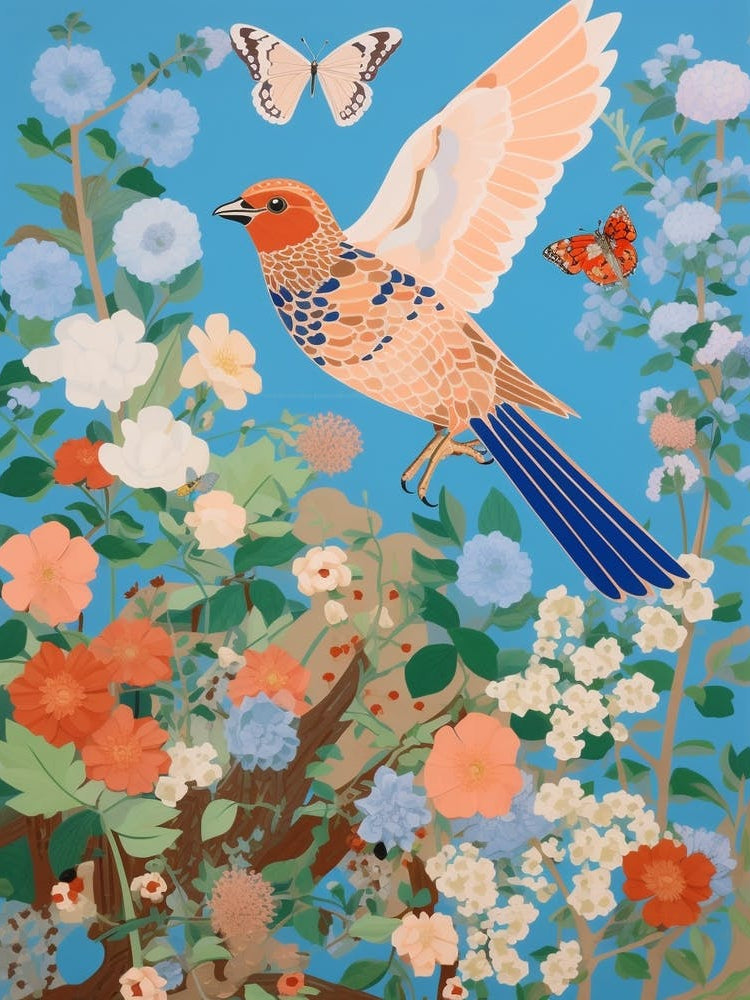 Maximalist Bird Painting Eastern Bluebird 3