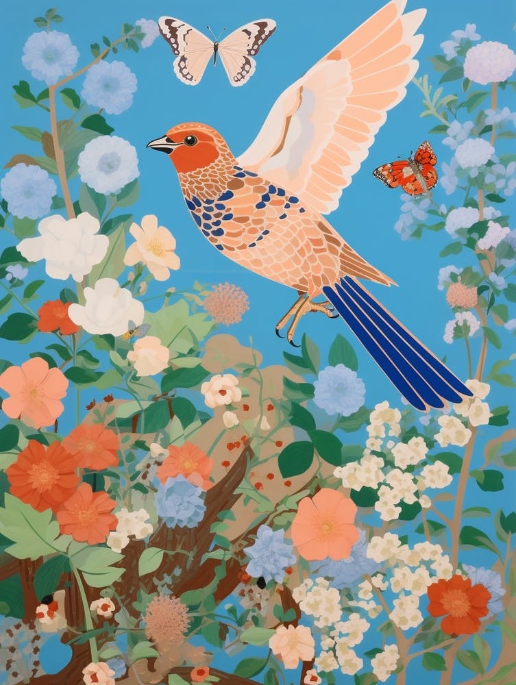 Maximalist Bird Painting Eastern Bluebird 3