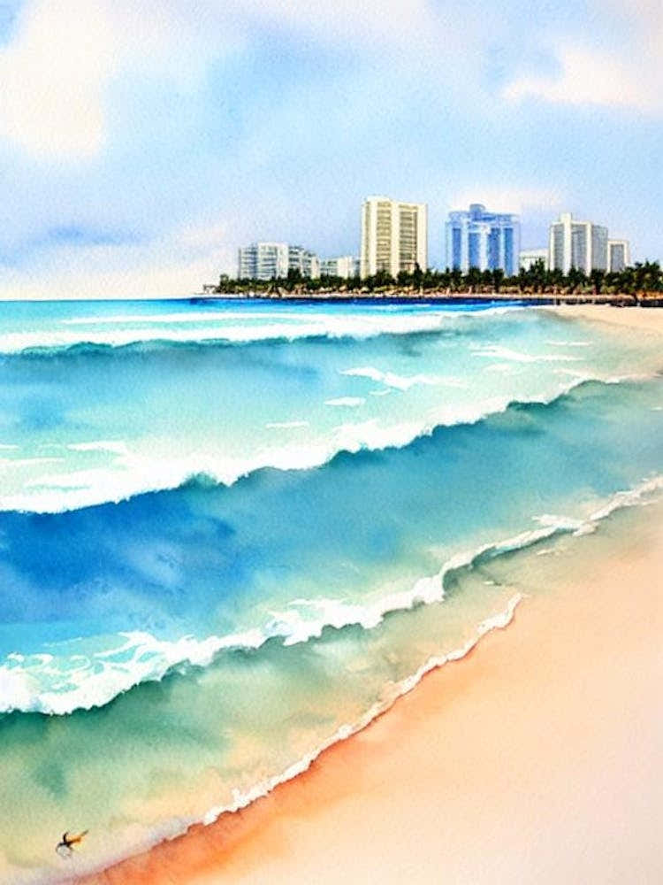 Waikiki Beach, Honolulu, Hawaii Watercolour