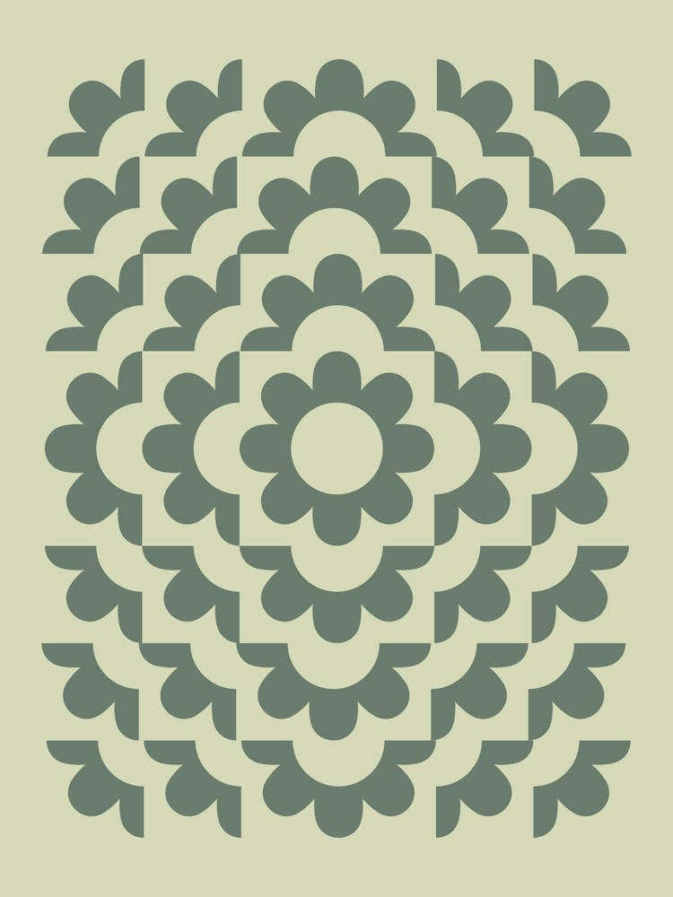 Midcentury Modern Abstract Geometric Flower Pattern Floral in forest sage green