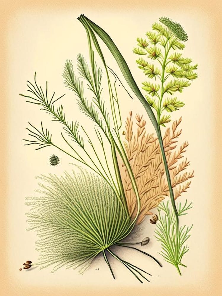 Fennel Seeds Spices And Herbs Retro Drawing 3